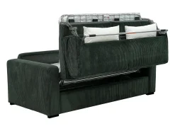 Sofá-cama conversível MONDOVI Express em veludo cotelê verde, área para dormir de 160 cm, colchão de 16 cm.
