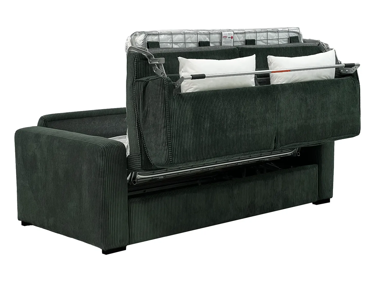 Sofá-cama conversível MONDOVI Express em veludo cotelê verde, área para dormir de 160 cm, colchão de 16 cm.