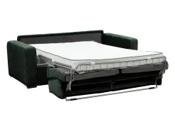Sofá-cama conversível MONDOVI Express em veludo cotelê verde, área para dormir de 160 cm, colchão de 16 cm.