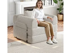 Sofá-cama convertível - Um lugar - Tecido chenille caqui