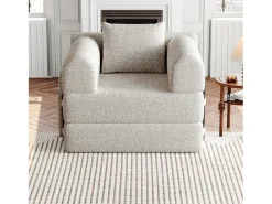 Sofá-cama convertível - Um lugar - Tecido chenille caqui