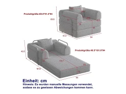 Sofá-cama convertível - Um lugar - Tecido chenille caqui