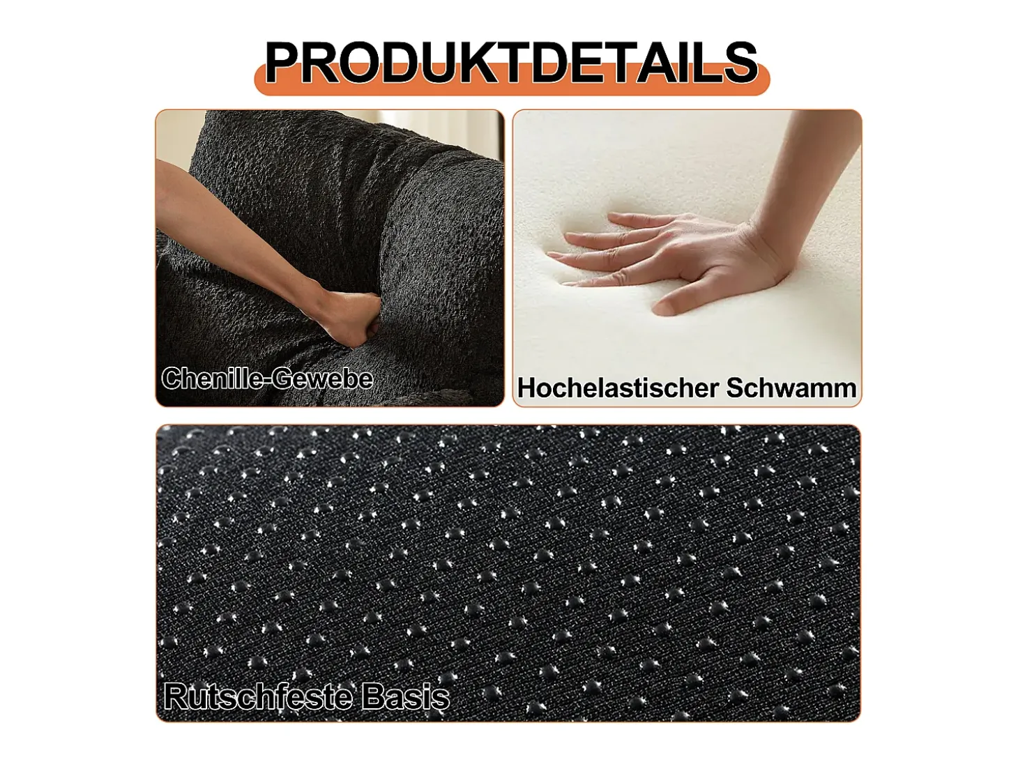 Sofá-cama convertível - Um lugar - Tecido chenille preto