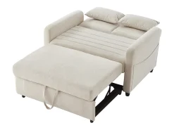 Sofá-cama convertível bege de 2 lugares - Encosto ajustável em 3 posições - Tecido de algodão e linho