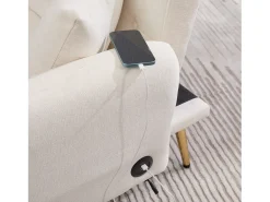 Sofá-cama convertível bege de 2 lugares com 2 portas USB, suporte para telemóvel e bolsos laterais 173x78x78cm