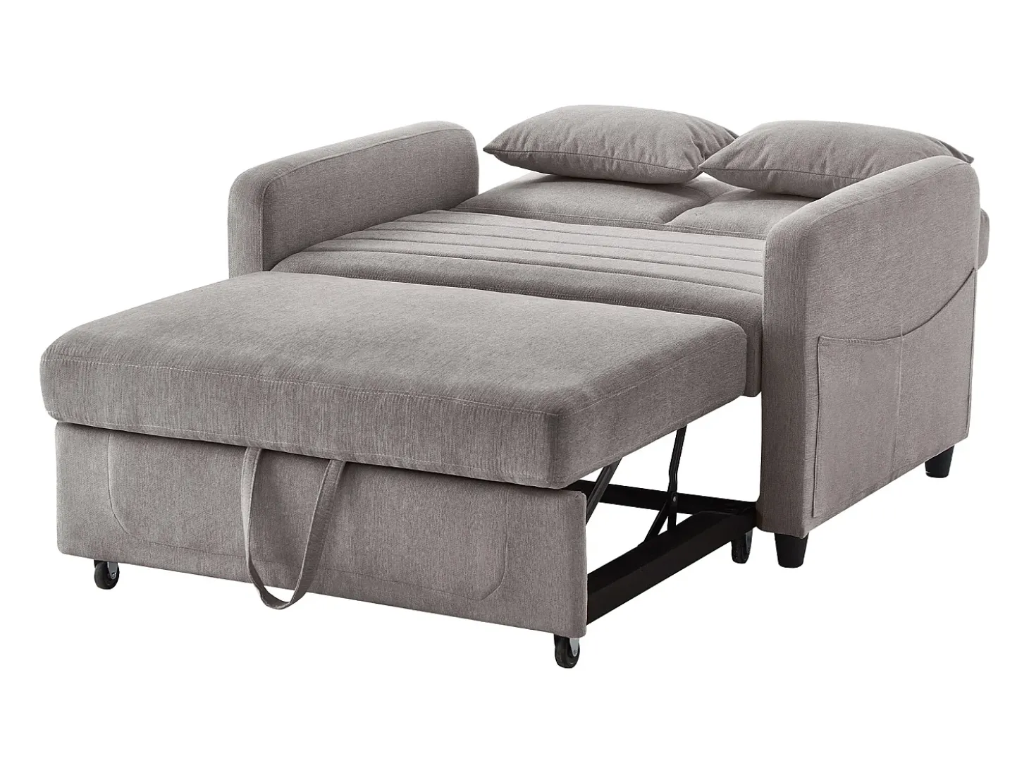 Sofá-cama convertível cinzento de 2 lugares - Encosto ajustável em 3 posições - Tecido de algodão e linho