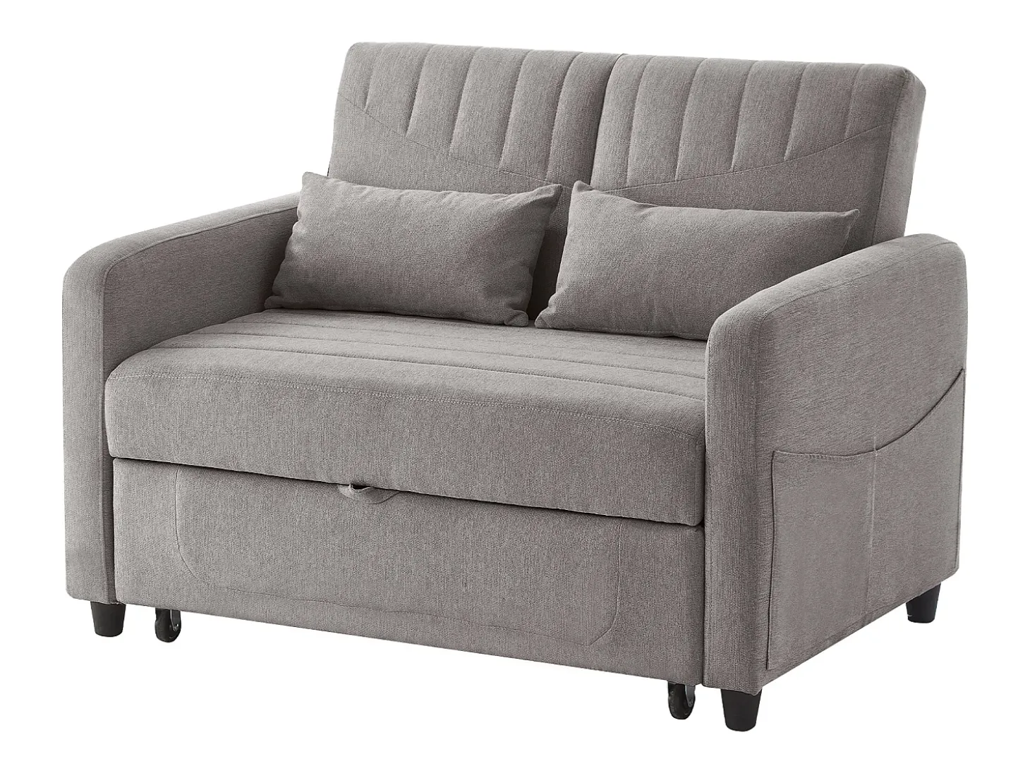 Sofá-cama convertível cinzento de 2 lugares - Encosto ajustável em 3 posições - Tecido de algodão e linho
