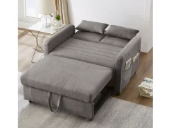 Sofá-cama convertível cinzento de 2 lugares - Encosto ajustável em 3 posições - Tecido de algodão e linho
