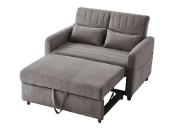 Sofá-cama convertível cinzento de 2 lugares - Encosto ajustável em 3 posições - Tecido de algodão e linho