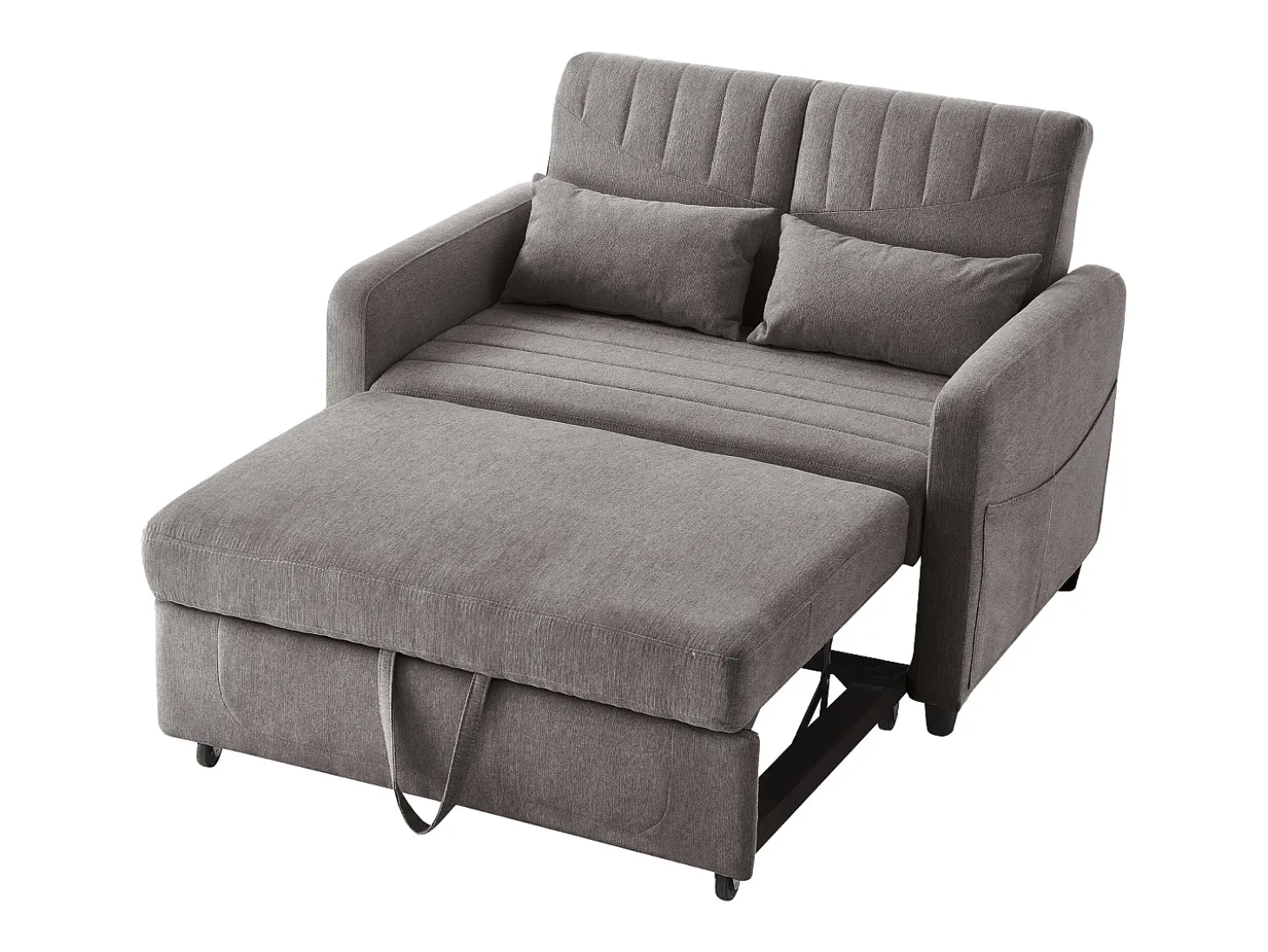 Sofá-cama convertível cinzento de 2 lugares - Encosto ajustável em 3 posições - Tecido de algodão e linho