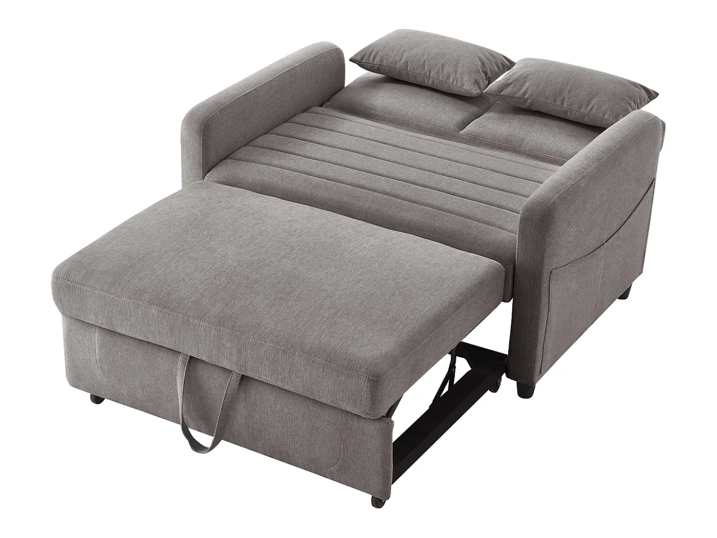 Sofá-cama convertível cinzento de 2 lugares - Encosto ajustável em 3 posições - Tecido de algodão e linho