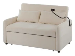 Sofá-cama convertível de 2 lugares com entrada USB e encosto ajustável - Sofá-cama em chenille - Bege