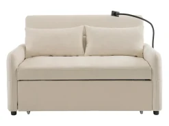 Sofá-cama convertível de 2 lugares com entrada USB e encosto ajustável - Sofá-cama em chenille - Bege