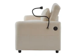 Sofá-cama convertível de 2 lugares com entrada USB e encosto ajustável - Sofá-cama em chenille - Bege