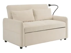 Sofá-cama convertível de 2 lugares com entrada USB e encosto ajustável - Sofá-cama em chenille - Bege