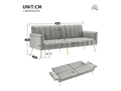 Sofá-cama convertível de 3 lugares em tecido de veludo - Cinza
