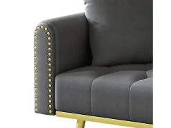 Sofá-cama convertível de 2 lugares - Suporte para copos, 2 apoios lombares e bolsos laterais - Veludo cinzento