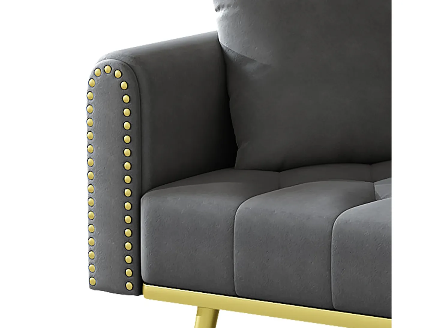 Sofá-cama convertível de 2 lugares - Suporte para copos, 2 apoios lombares e bolsos laterais - Veludo cinzento