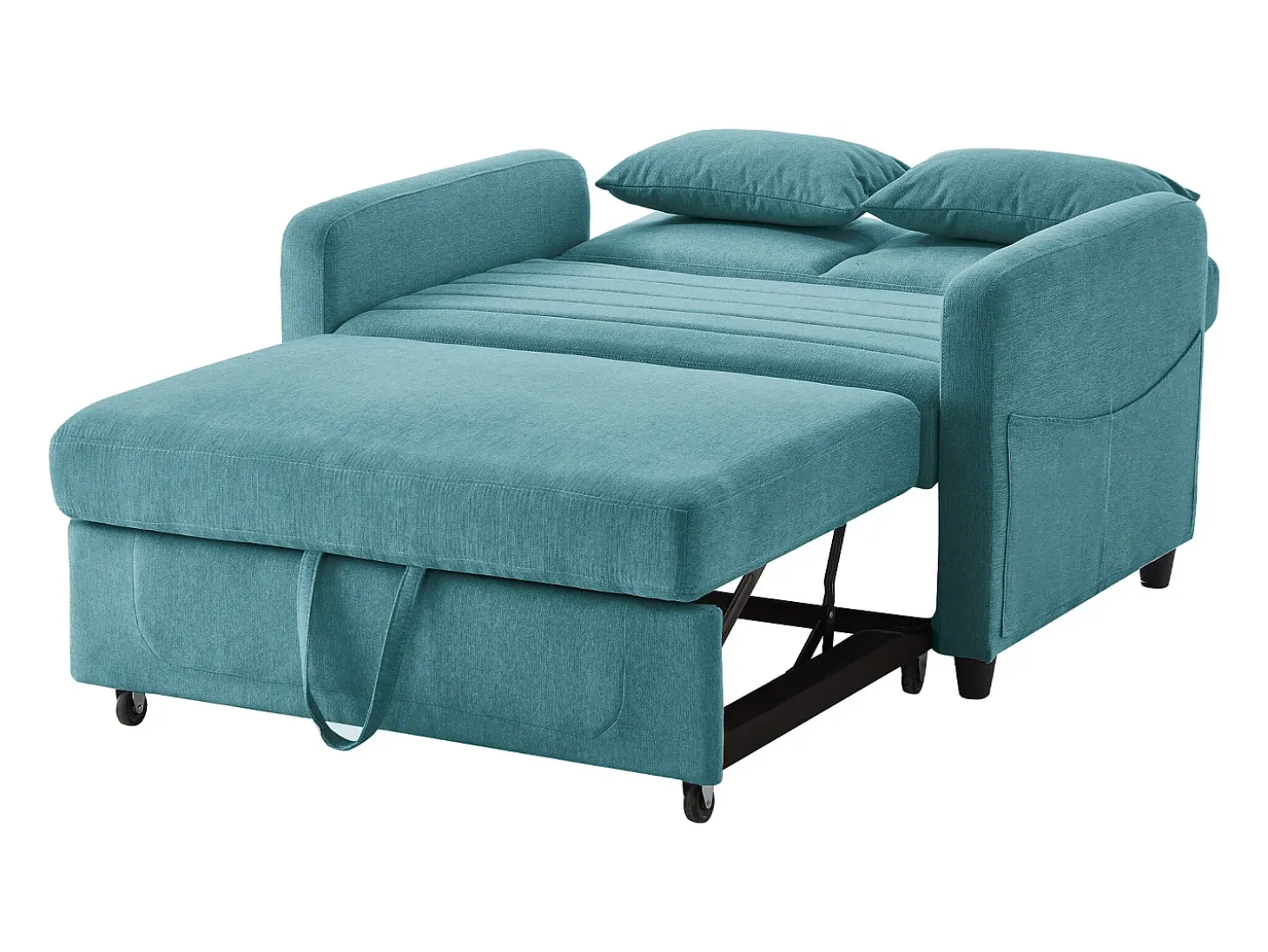 Sofá-cama convertível de 2 lugares em azul-esverdeado antigo - Encosto ajustável em 3 posições - Tecido de algodão e linho