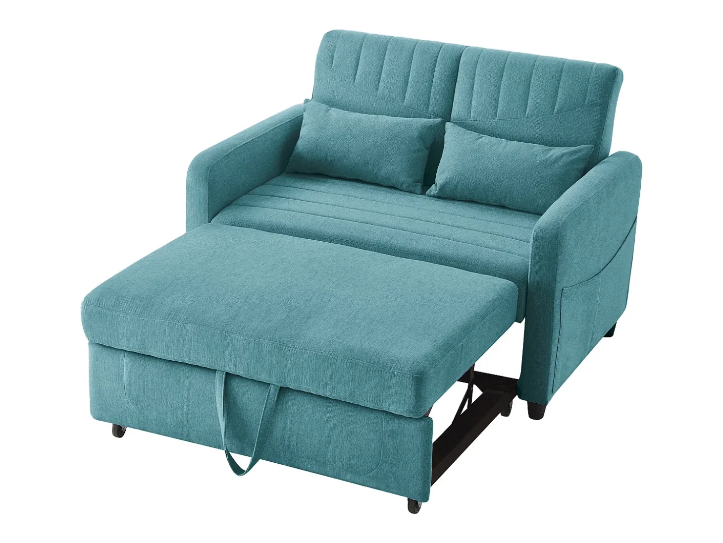 Sofá-cama convertível de 2 lugares em azul-esverdeado antigo - Encosto ajustável em 3 posições - Tecido de algodão e linho