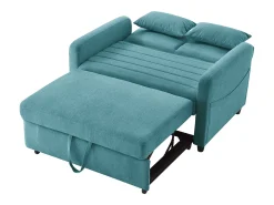 Sofá-cama convertível de 2 lugares em azul-esverdeado antigo - Encosto ajustável em 3 posições - Tecido de algodão e linho