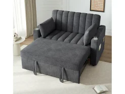 Sofá-cama convertível de 2 lugares com encosto ajustável - Revestido em tecido de linho e algodão - Cinza