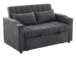 Sofá-cama convertível de 2 lugares com encosto ajustável - Revestido em tecido de linho e algodão - Cinza