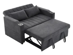 Sofá-cama convertível de 2 lugares com encosto ajustável - Revestido em tecido de linho e algodão - Cinza