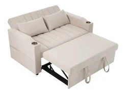 Sofá-cama convertível de 2 lugares com encosto ajustável - Revestido em tecido de linho e algodão - Bege