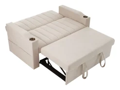 Sofá-cama convertível de 2 lugares com encosto ajustável - Revestido em tecido de linho e algodão - Bege