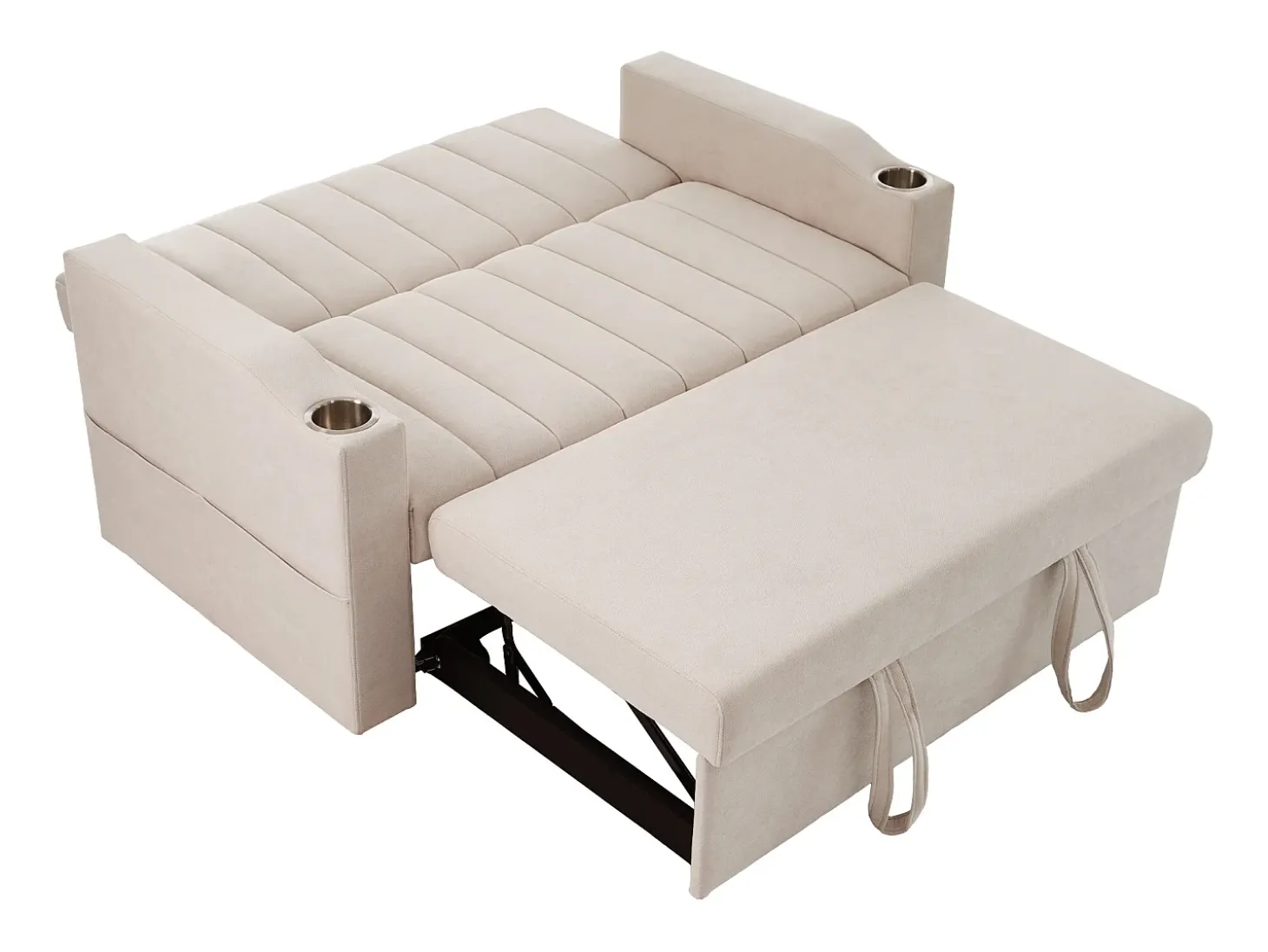 Sofá-cama convertível de 2 lugares com encosto ajustável - Revestido em tecido de linho e algodão - Bege