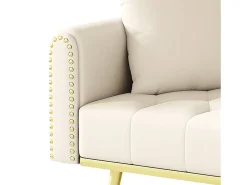 Sofá-cama convertível de 2 lugares - Suporte para copos, 2 apoios lombares e bolsos laterais - Veludo bege