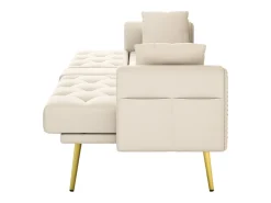 Sofá-cama convertível de 2 lugares - Suporte para copos, 2 apoios lombares e bolsos laterais - Veludo bege