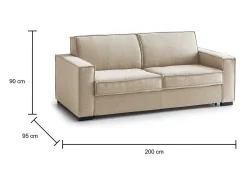 Sofá-cama Daabbo, Sofá grande de 2 lugare, 100% Fabricado na Itália, Sofá da ala com abertura giratória, em tecido acolchoado, com braço padrão, 200x95h90 cm, Bege