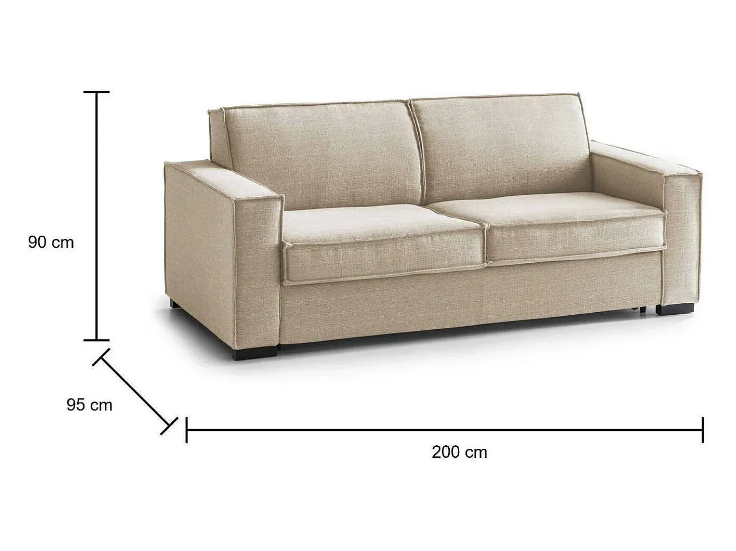 Sofá-cama Daabbo, Sofá grande de 2 lugare, 100% Fabricado na Itália, Sofá da ala com abertura giratória, em tecido acolchoado, com braço padrão, 200x95h90 cm, Bege