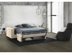 Sofá-cama Daabbo, Sofá grande de 2 lugare, 100% Fabricado na Itália, Sofá da ala com abertura giratória, em tecido acolchoado, com braço padrão, 200x95h90 cm, Bege