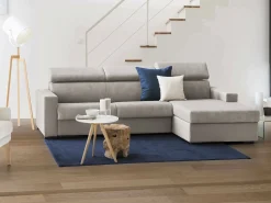 Sofá-cama Daaen, Sofá de canto, 100% Fabricado na Itália, Sofá com abertura giratória, com penínula de armazenamento direita, com braço fino, Cm 260x95h85, Taupe