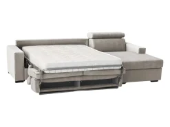 Sofá-cama Daaen, Sofá de canto, 100% Fabricado na Itália, Sofá com abertura giratória, com penínula de armazenamento direita, com braço fino, Cm 260x95h85, Taupe