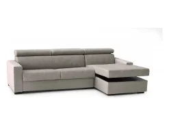 Sofá-cama Daaen, Sofá de canto, 100% Fabricado na Itália, Sofá com abertura giratória, com penínula de armazenamento direita, com braço fino, Cm 260x95h85, Taupe