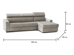 Sofá-cama Daaen, Sofá de canto, 100% Fabricado na Itália, Sofá com abertura giratória, com penínula de armazenamento direita, com braço fino, Cm 260x95h85, Taupe