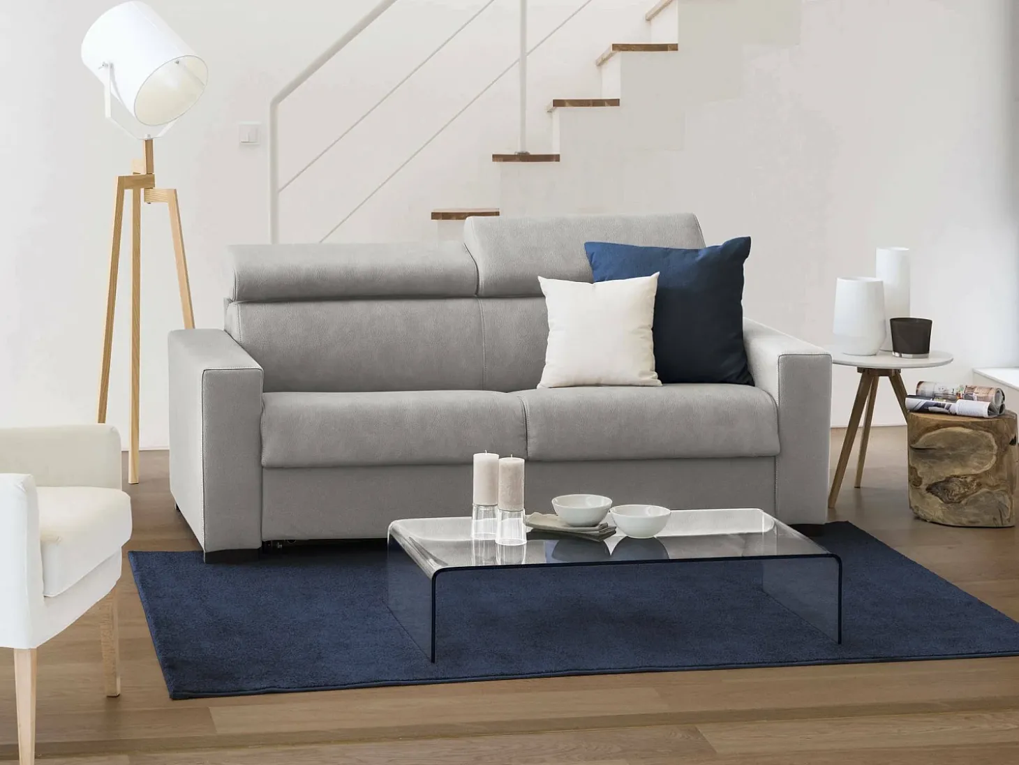 Sofá-cama Daame, ofá de 2 lugare, 100% Fabricado na Itália, Sofá da ala com abertura giratória, com apoio de cabeça ajutávei â€<â€<e braço fino, 160x95h85 cm, Cinza