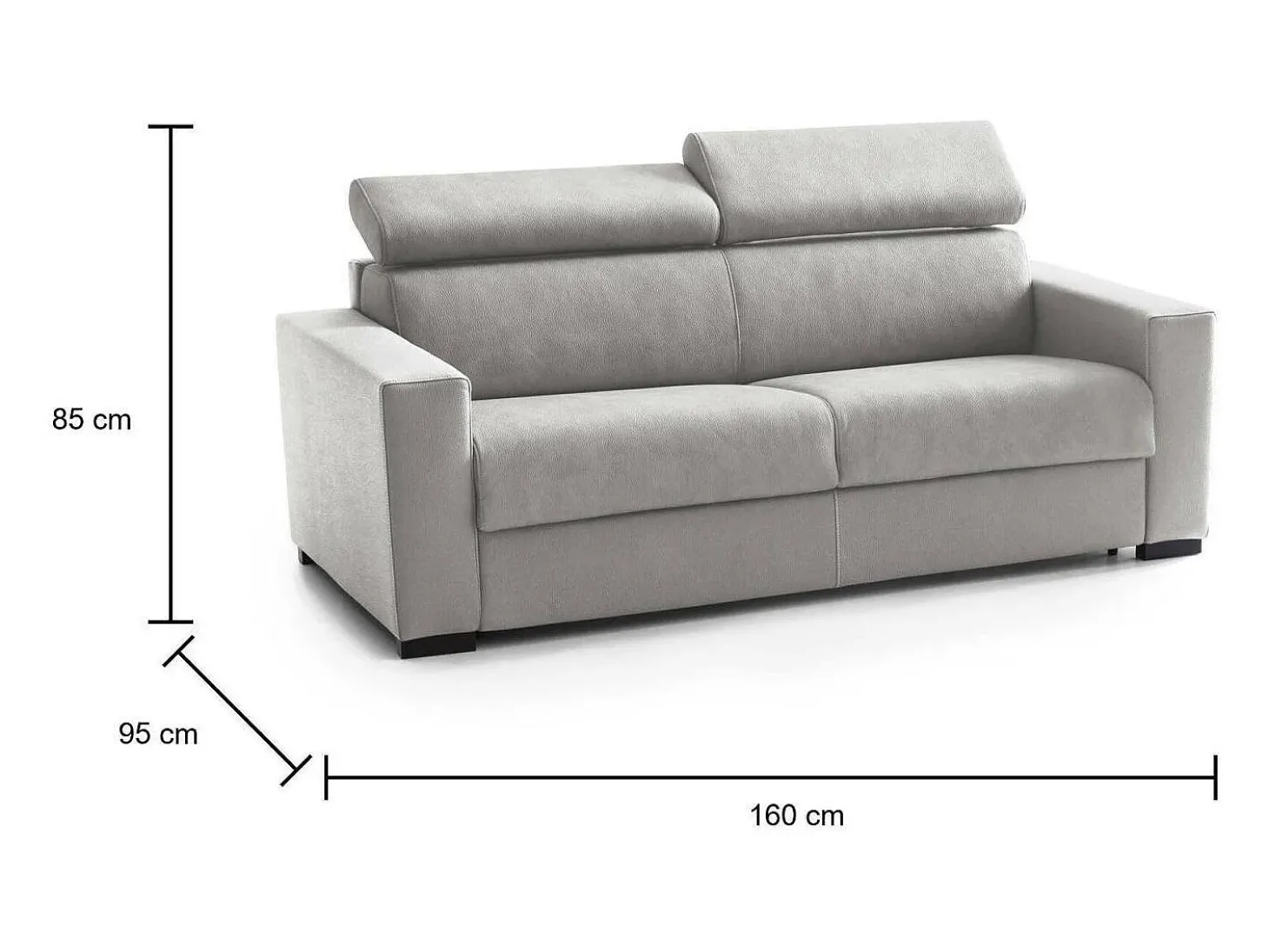 Sofá-cama Daame, ofá de 2 lugare, 100% Fabricado na Itália, Sofá da ala com abertura giratória, com apoio de cabeça ajutávei â€<â€<e braço fino, 160x95h85 cm, Cinza