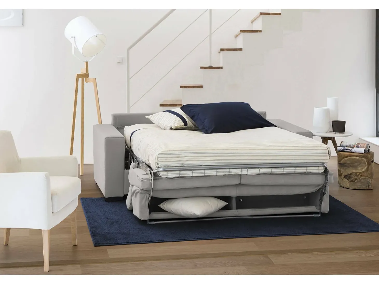 Sofá-cama Daame, ofá de 2 lugare, 100% Fabricado na Itália, Sofá da ala com abertura giratória, com apoio de cabeça ajutávei â€<â€<e braço fino, 160x95h85 cm, Cinza