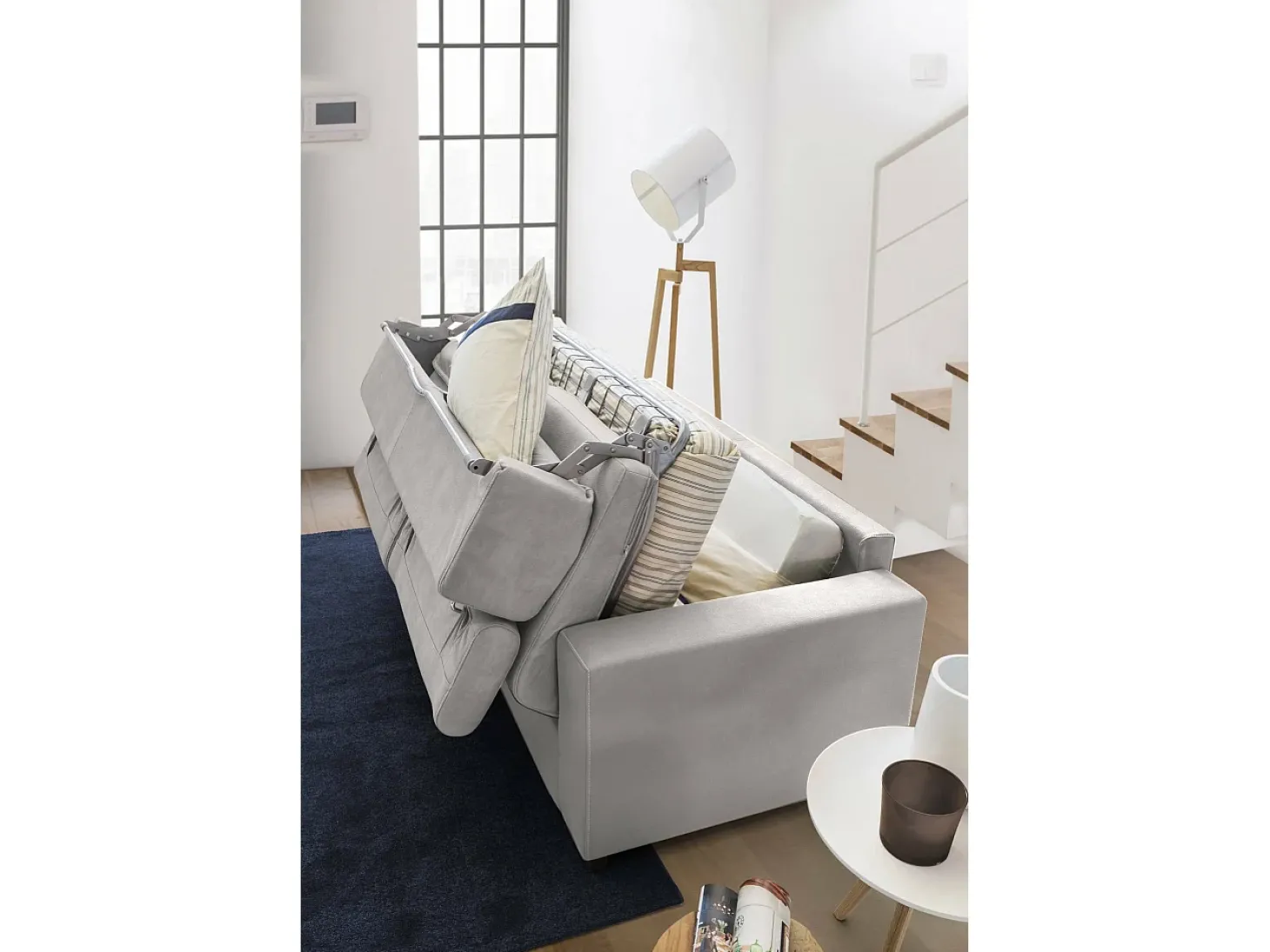 Sofá-cama Daame, ofá de 2 lugare, 100% Fabricado na Itália, Sofá da ala com abertura giratória, com apoio de cabeça ajutávei â€<â€<e braço fino, 160x95h85 cm, Cinza