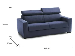 Sofá-cama Daara, ofá de 3 lugare, 100% Fabricado na Itália, Sofá da ala com abertura giratória, com apoio de cabeça ajutávei â€<â€<e braço fino, 200x95h85 cm, Azul