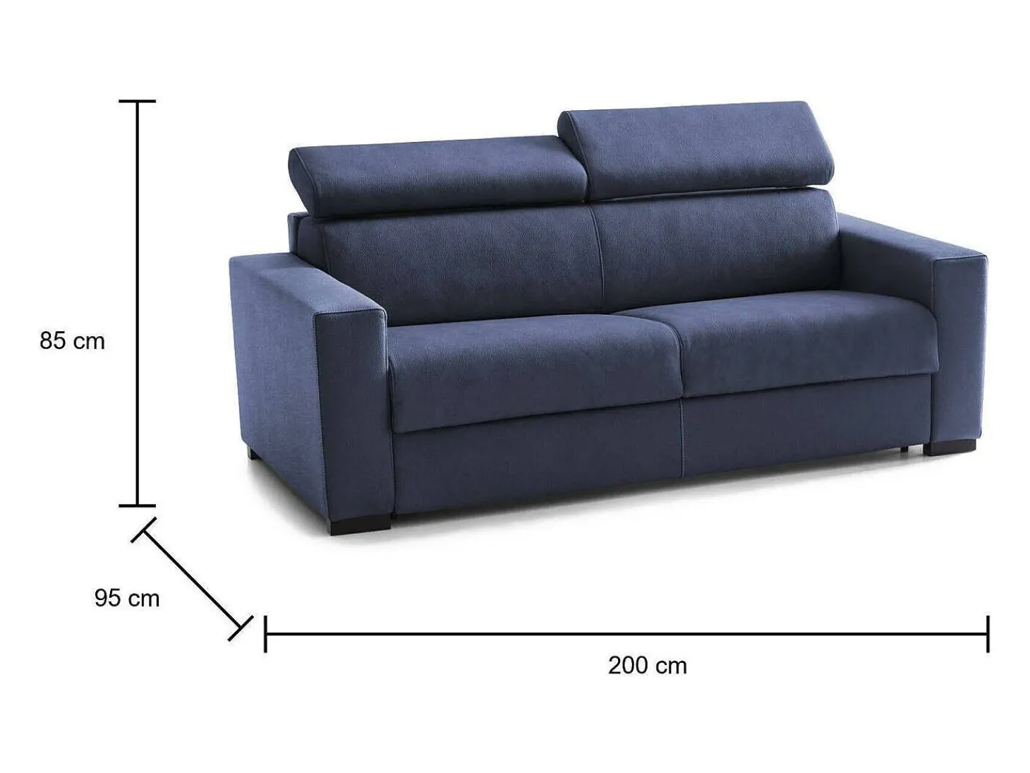 Sofá-cama Daara, ofá de 3 lugare, 100% Fabricado na Itália, Sofá da ala com abertura giratória, com apoio de cabeça ajutávei â€<â€<e braço fino, 200x95h85 cm, Azul