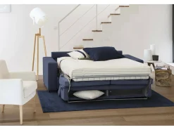 Sofá-cama Daara, ofá de 3 lugare, 100% Fabricado na Itália, Sofá da ala com abertura giratória, com apoio de cabeça ajutávei â€<â€<e braço fino, 200x95h85 cm, Azul