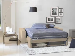 Sofá-cama Daaze, sofá de 2 lugares, 100% Fabricado na Itália, Sofá da sala com abertura giratória, em tecido acolchoado, com braços padrão, 180x95h90 cm, Bege