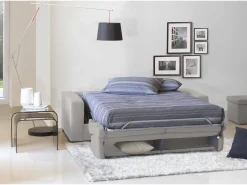 Sofá-cama Dabagn, Sofá grande de 2 lugare, 100% Fabricado na Itália, Sofá da ala com abertura giratória, em tecido acolchoado, com braço padrão, 200x95h90 cm, Cinza