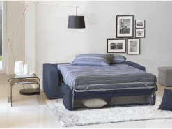 Sofá-cama Dabaida, Sofá grande de 2 lugare, 100% Fabricado na Itália, Sofá da ala com abertura giratória, em tecido acolchoado, com braço fino, 180x95h90 cm, Azul